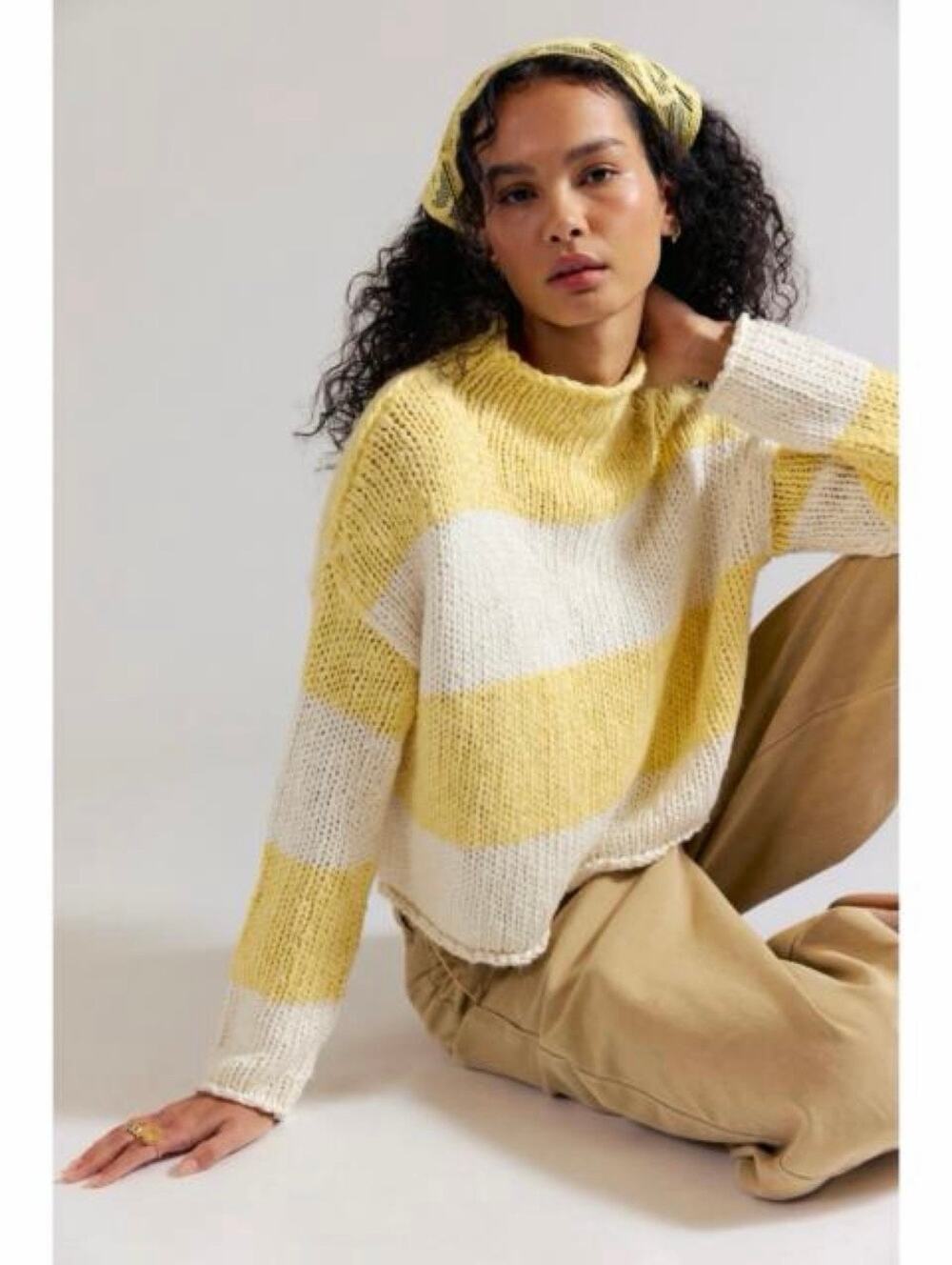 NWT FreePeople yellow and white striped sweater